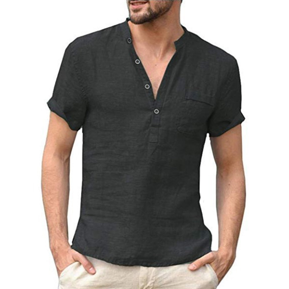 Linen Patch Pocket With Short-Sleeved T-shirt Black, S 50-60 KG - Streetwear T-Shirt - Slick Street