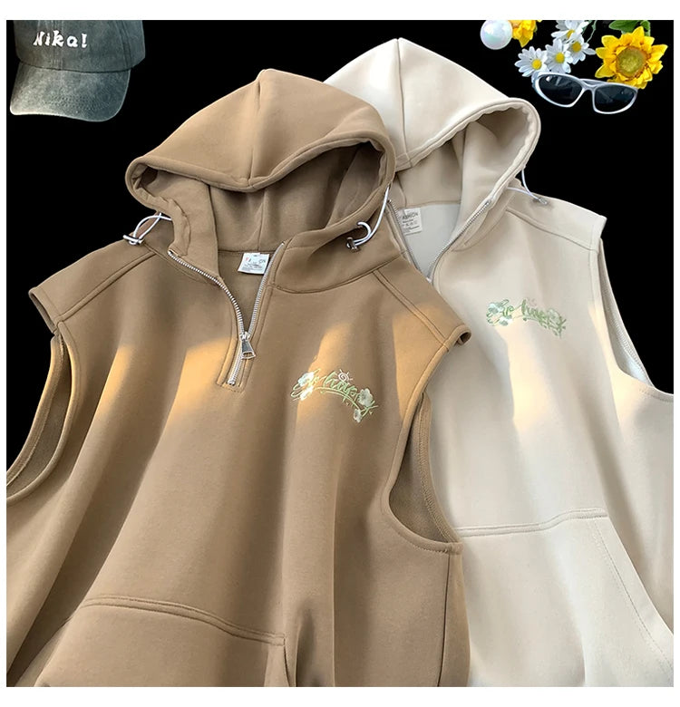 Workout Sleeveless Half-Zip Style Hoodie , - Streetwear Hoodie - Slick Street