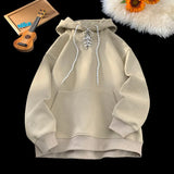 Plain Color Drawstring Style Hoodie Khaki, XS - Streetwear Hoodie - Slick Street
