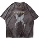 Tie Die Butterfly Graphic Loose T-Shirt Brown, M - Streetwear T-Shirts - Slick Street