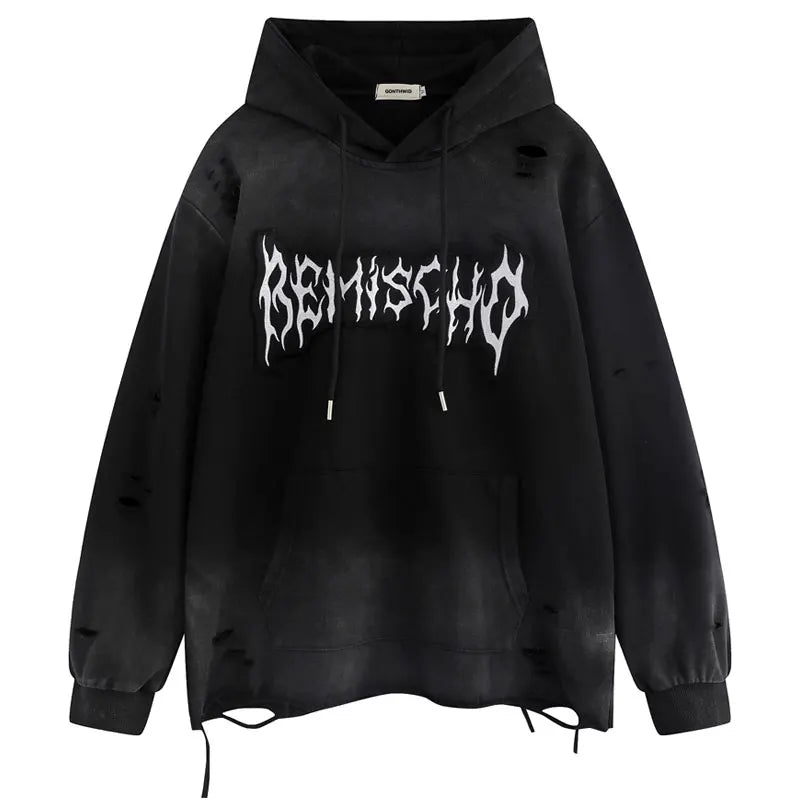 Tie-Die Embroidered Ripped Holes Hoodie ,  - Streetwear Hoodie - Slick Street