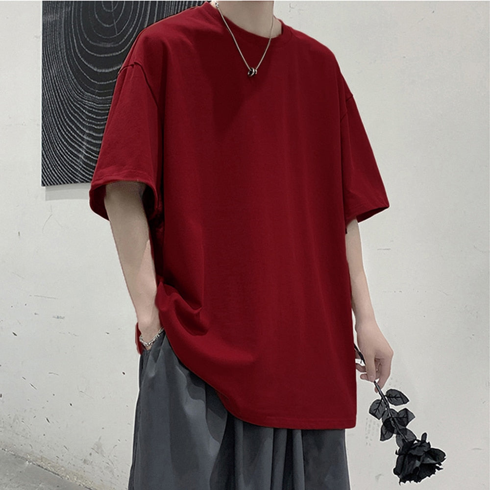 Loose Round Neck Plain T-Shirt , - Streetwear T-Shirts - Slick Street