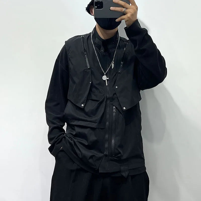 Dark Crow Sleeveless Zipper Vest , - Streetwear Vest - Slick Street