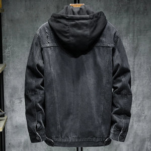 Coal Black Hooded Denim Jacket , - Streetwear Jacket - Slick Street