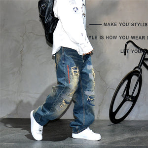 AM26 Ripped Patch Washed Jeans , - Streetwear Jeans - Slick Street