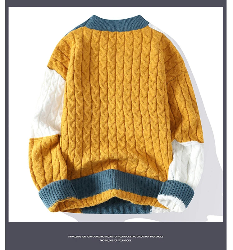 Chunky Twist Color Block Sweater , - Streetwear Sweater - Slick Street