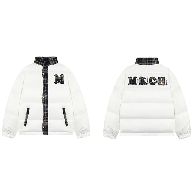 MKCH Letter Plaid Jacket White, XS - Streetwear Jacket - Slick Street