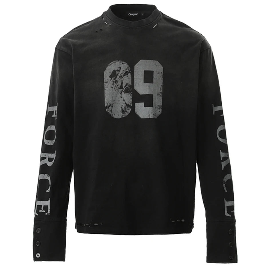 Force 09 Graphic Long Sleeve Tee Black, S - Streetwear T-Shirt - Slick Street