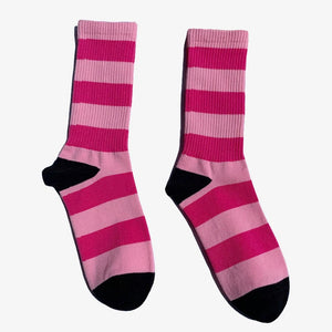 Funky Dunky Hipster Striped Socks Pink, One Size - Streetwear Socks - Slick Street