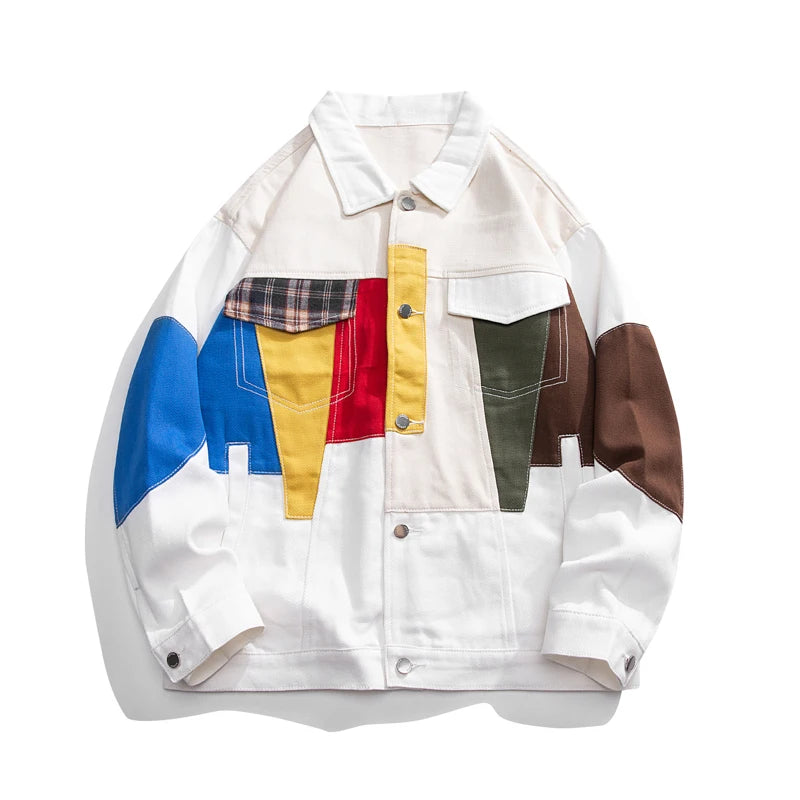 Color Block Multi Patchwork Jacket White, M - Streetwear Jacket - Slick Street