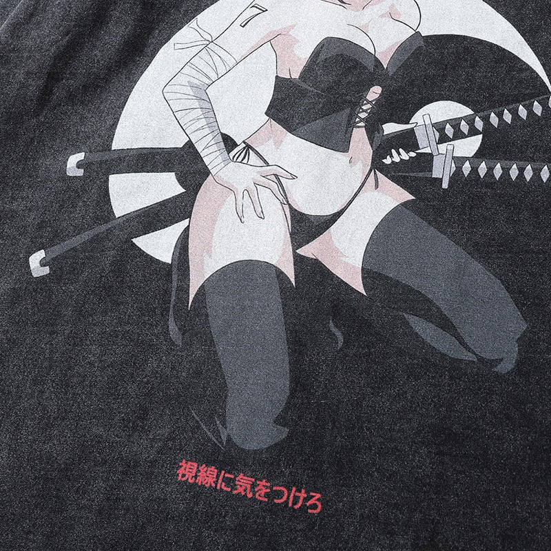 FANTASY Samurai Girl With Katana Graphic T-Shirt ,  - Streetwear T-Shirt - Slick Street