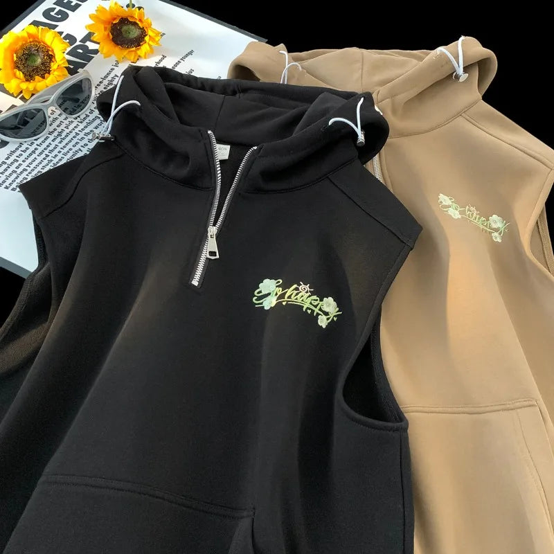 Workout Sleeveless Half-Zip Style Hoodie , - Streetwear Hoodie - Slick Street