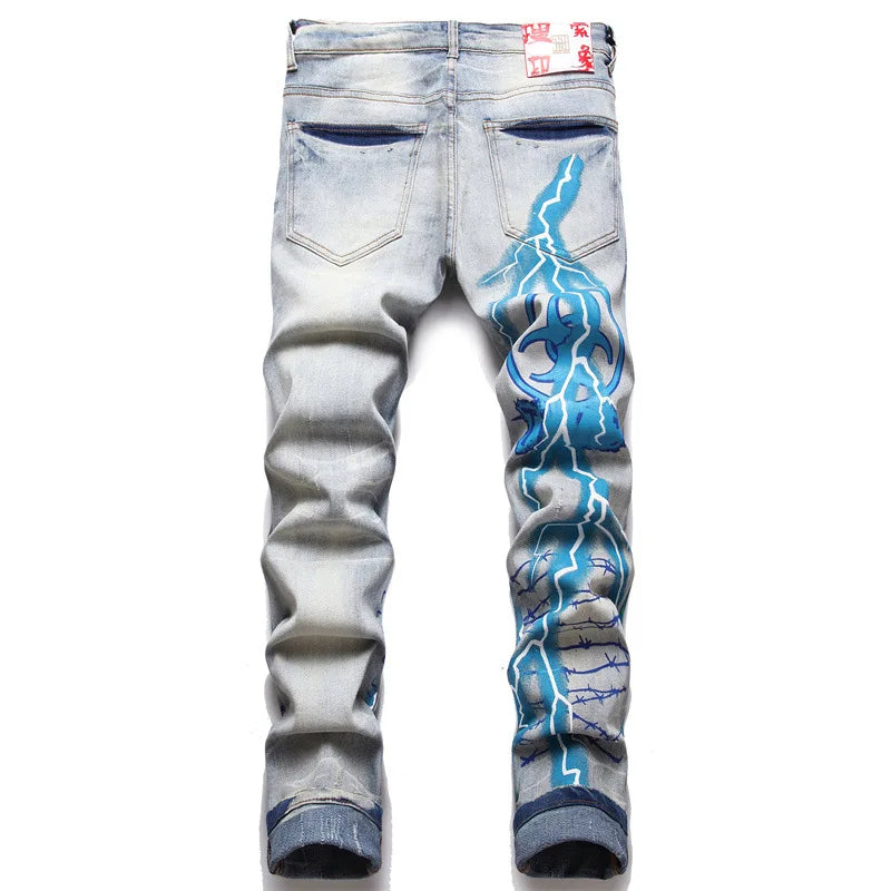 SAVAGE Letters Lightning Ripped Pants , - Streetwear Pants - Slick Street