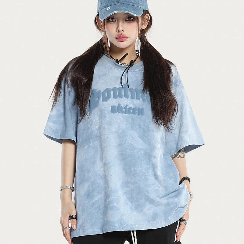 Soulmate Tie Die O-Neck Loose T-Shirt , - Streetwear T-Shirts - Slick Street