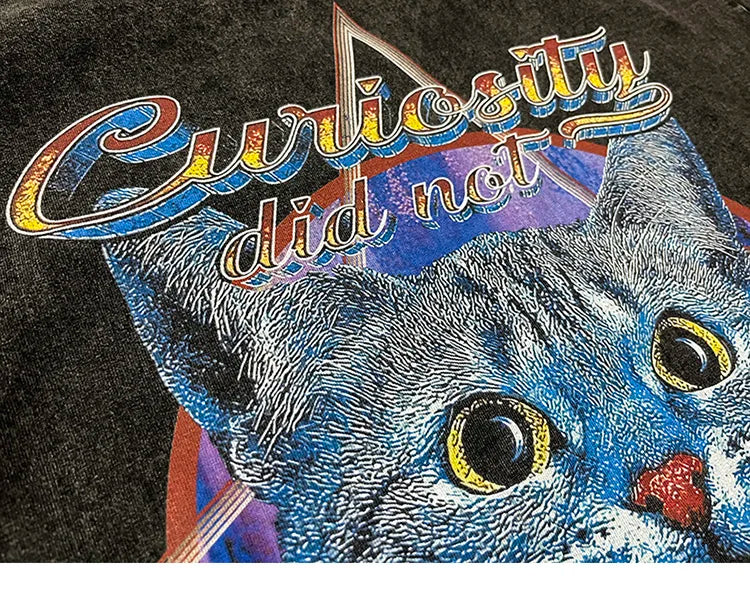 Curiosity Did Not Woodstock Star Cat T-Shirt ,  - Streetwear T-Shirt - Slick Street