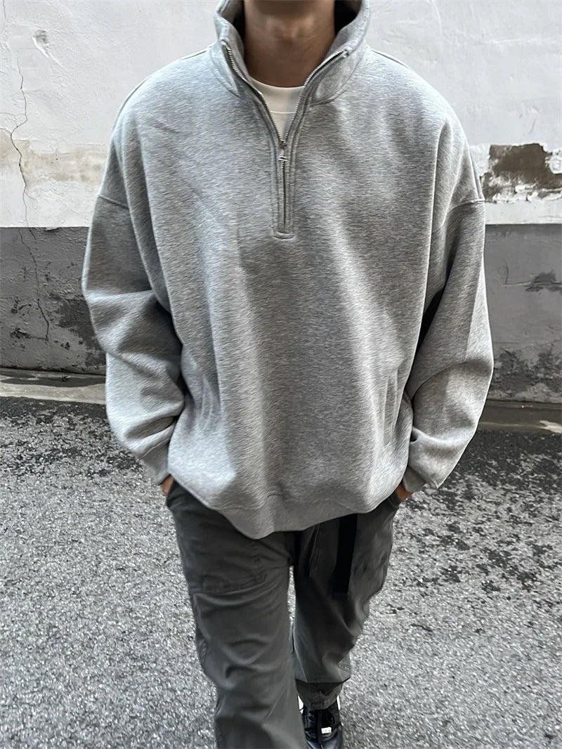 Half Zipper With Stand Collar Sweater , - Streetwear Sweater - Slick Street