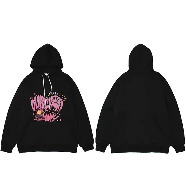 Dual Match Heart Shape Pullover Hoodie Black, S - Streetwear Hoodie - Slick Street