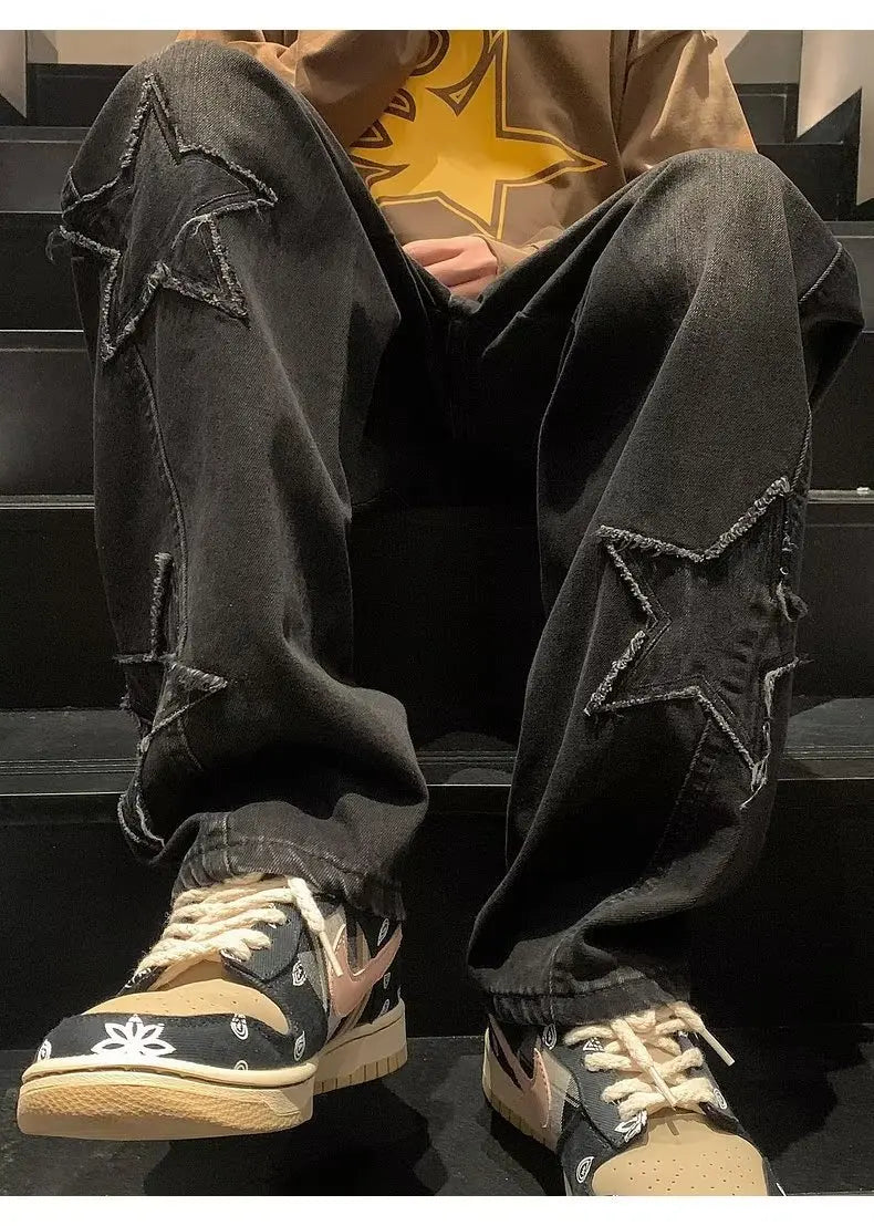 Pentagon Star Embroidery Loose Style Pants ,  - Streetwear Pants - Slick Street