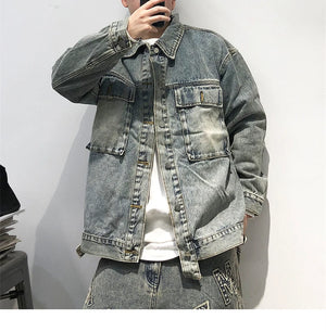Tied Die Lapel Button Up Jean Jacket ,  - Streetwear Pants - Slick Street