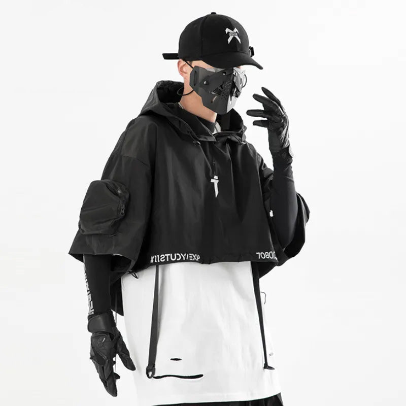 Black Shawl Style Short Sleeve Top Hoodie ,  - Streetwear Hoodie - Slick Street