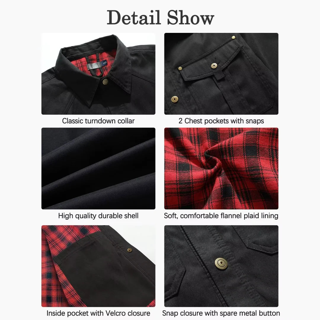 Flannel Lined Plaid Button-Up Jacket , - Streetwear Jacket - Slick Street