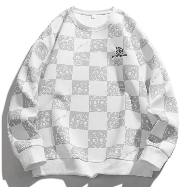 Checkmate Pattern Pullover Sweater White, XS - Streetwear Sweater - Slick Street