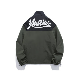 AMAIMON Stand-Up Collar Windbreaker Jacket Green, XS - Streetwear Jacket - Slick Street