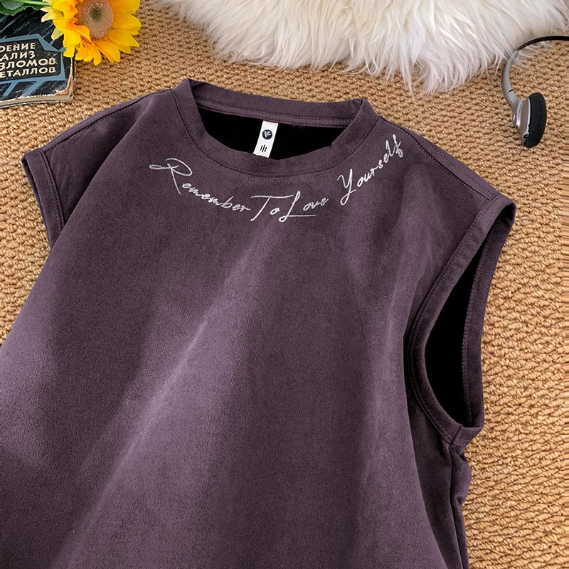 Remember To Love Yourself Sleeveless T-Shirt Purple, XS - Streetwear T-Shirt - Slick Street