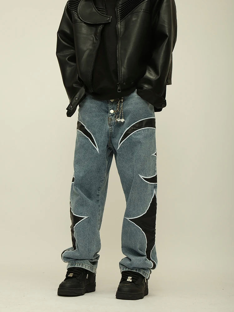 Crescent Embroidery Patchwork Baggy Pants ,  - Streetwear Pants - Slick Street