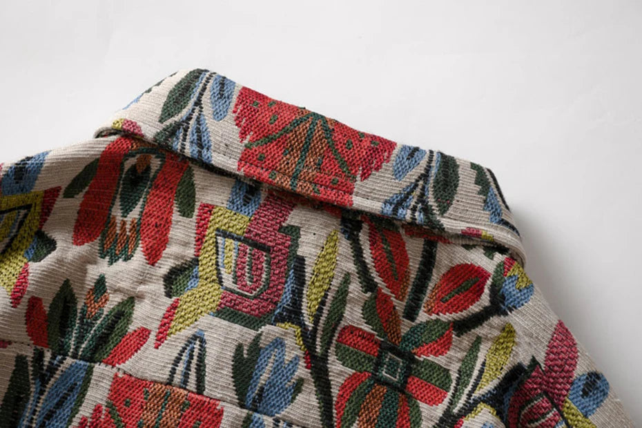Aztec Floral Art Button-Up Shirt , - Streetwear Shirt - Slick Street