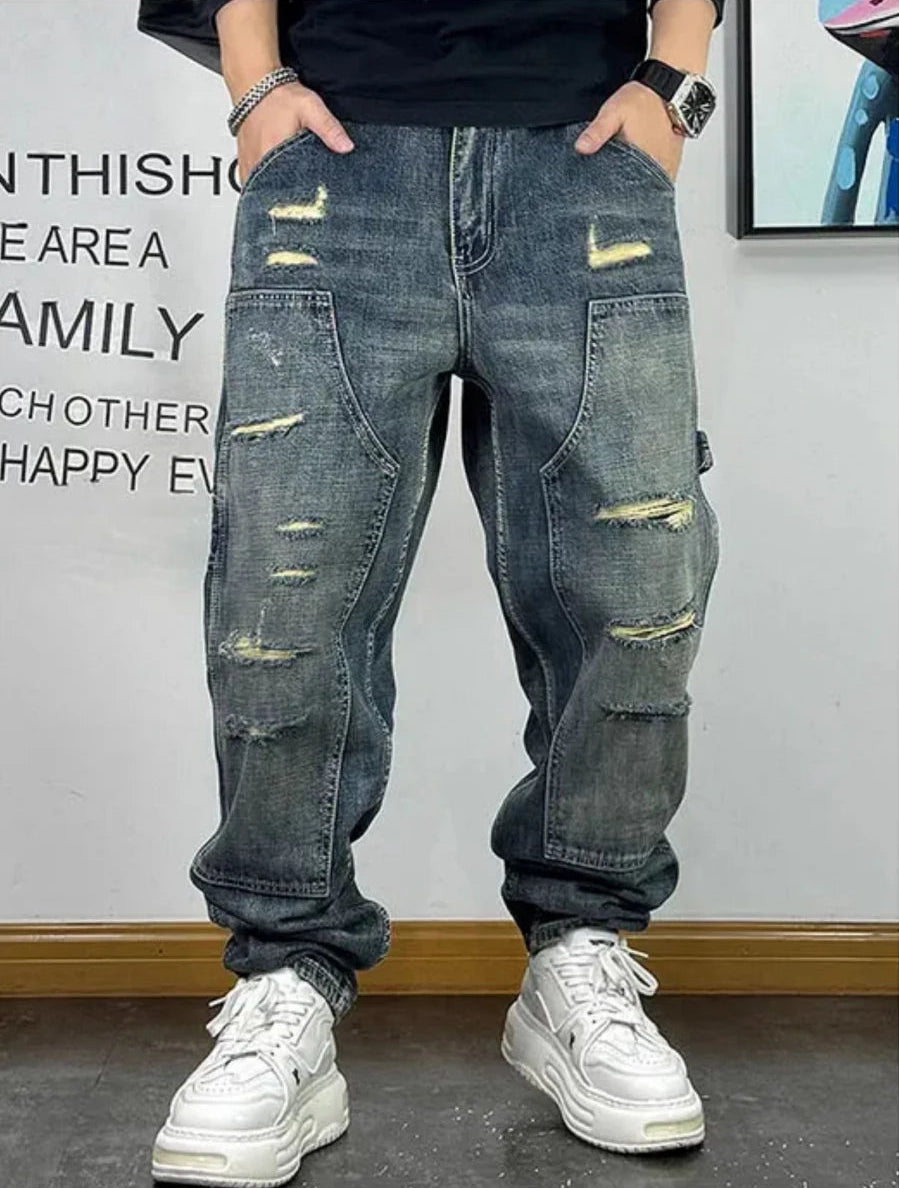 Ripped Denim Carpenter Jeans , - Streetwear Jeans - Slick Street