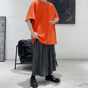 Loose Round Neck Plain T-Shirt , - Streetwear T-Shirts - Slick Street