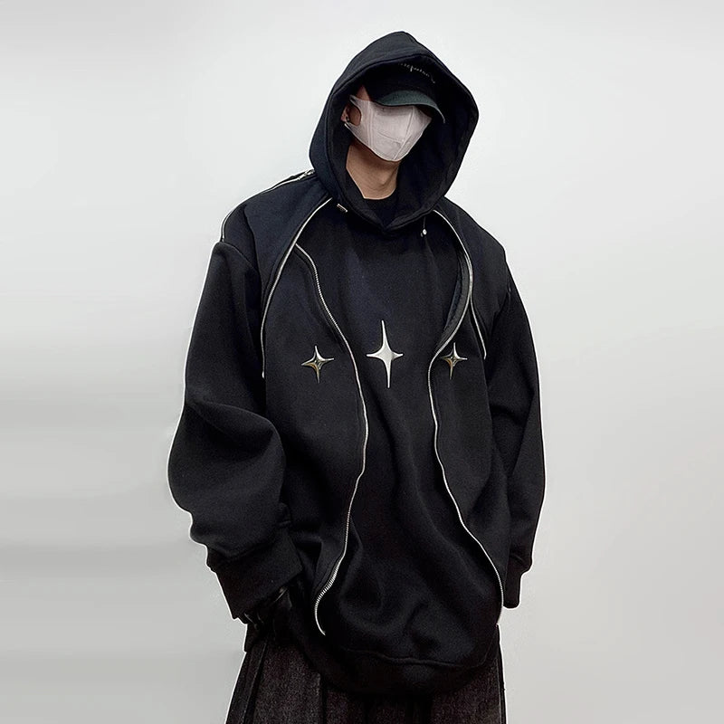 Chrome Star Oversized Hoodie Jacket , - Streetwear Hoodie - Slick Street