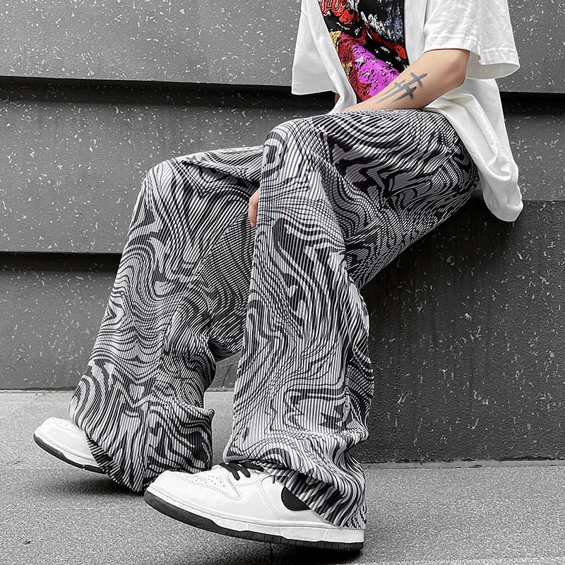 Abstract Waving Vector Art Pants XXS, Beige - Streetwear Pants - Slick Street