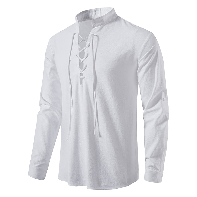 V Placket Lattice Lacing Style T-Shirt white, S - Streetwear T-Shirt - Slick Street