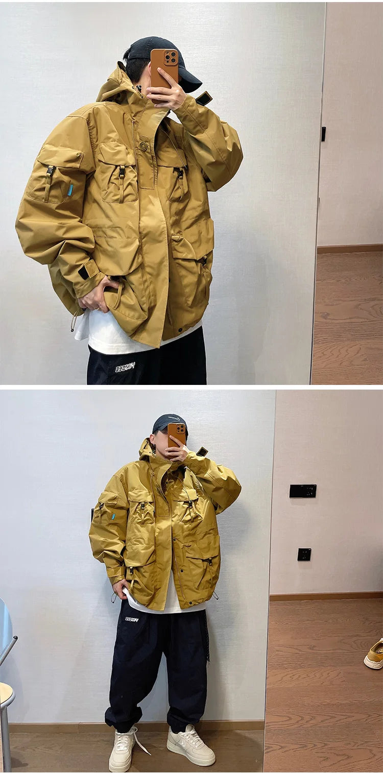 Large Size Multi Pocket Windbreaker Jacket , - Streetwear Jacket - Slick Street