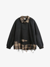SP Two Pieces Plaid Pullover Sweatshirt Black, M - Streetwear Sweatshirts - Slick Street
