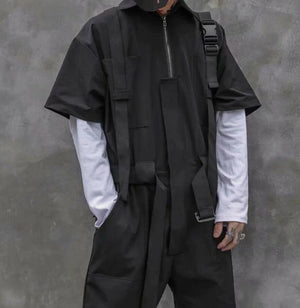 Shadow Knee Length Black Jumpsuit , - Streetwear Jumpsuit - Slick Street