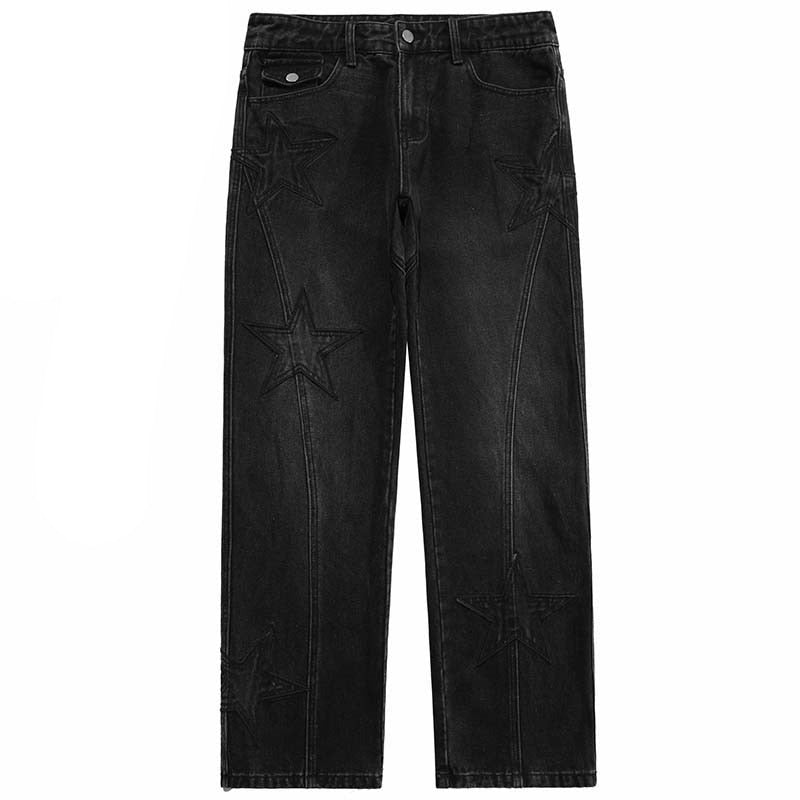 【COLOR iN ID】needlework star pants Stars Embroidery Denim Pants – Slick Street