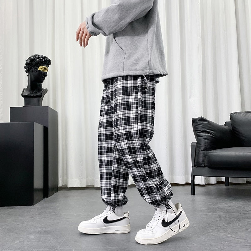 Black And White Checkered Pattern Pants ,  - Streetwear Pants - Slick Street