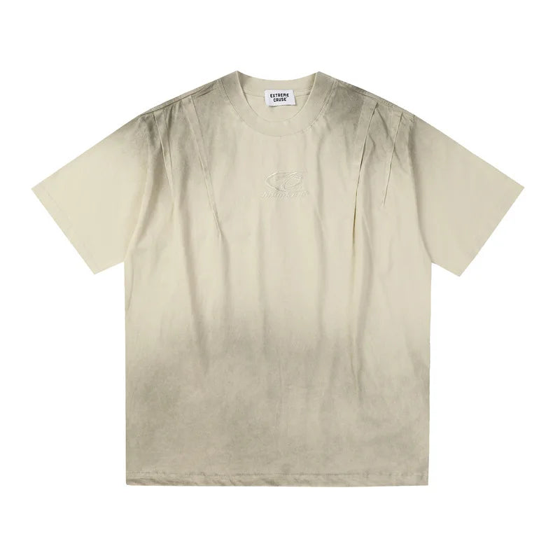 Plain Color Tie Dyed Loose T-Shirt Khaki, M - Streetwear T-Shirt - Slick Street
