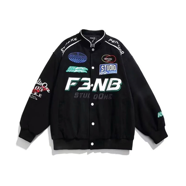 F3.NB Street Racing Bomber Jacket Black, XS - Streetwear Jacket - Slick Street