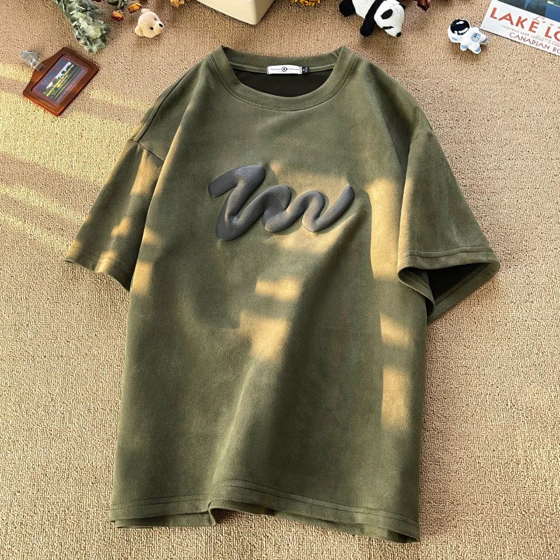 SP1 Suede T-Shirt Army Green, XXS - Streetwear T-Shirt - Slick Street