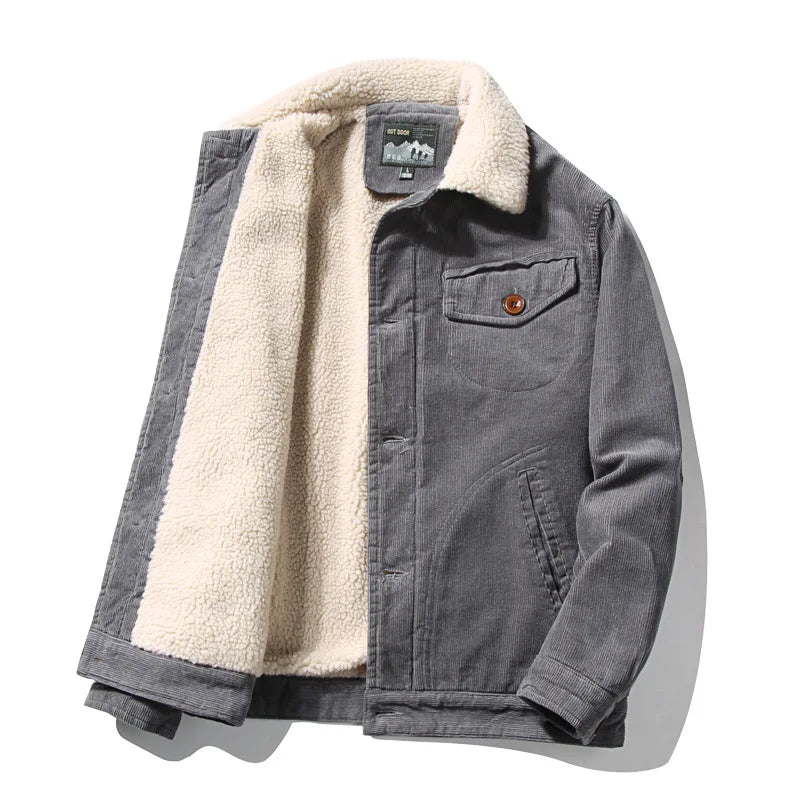 Corduroy Button Up Fleece Jacket Grey, XXS - Streetwear Jacket - Slick Street