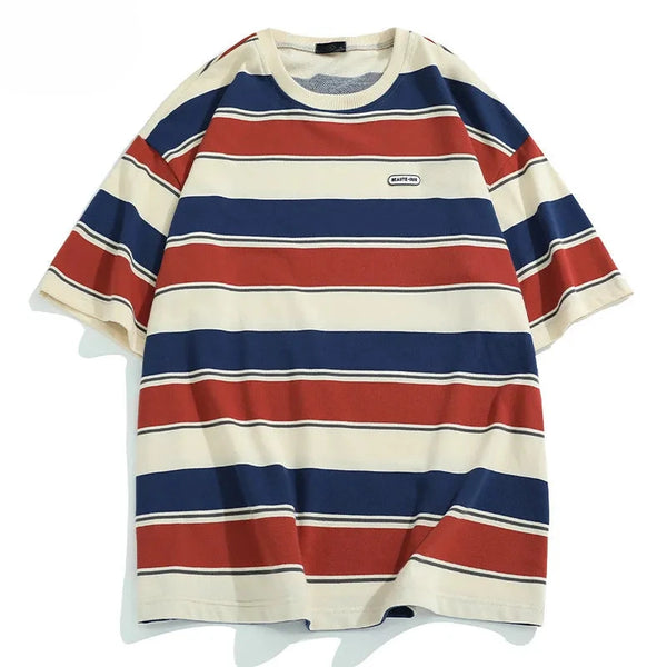 SQ2 Multi Striped Color Loose T-Shirt Red, S - Streetwear T-Shirt - Slick Street