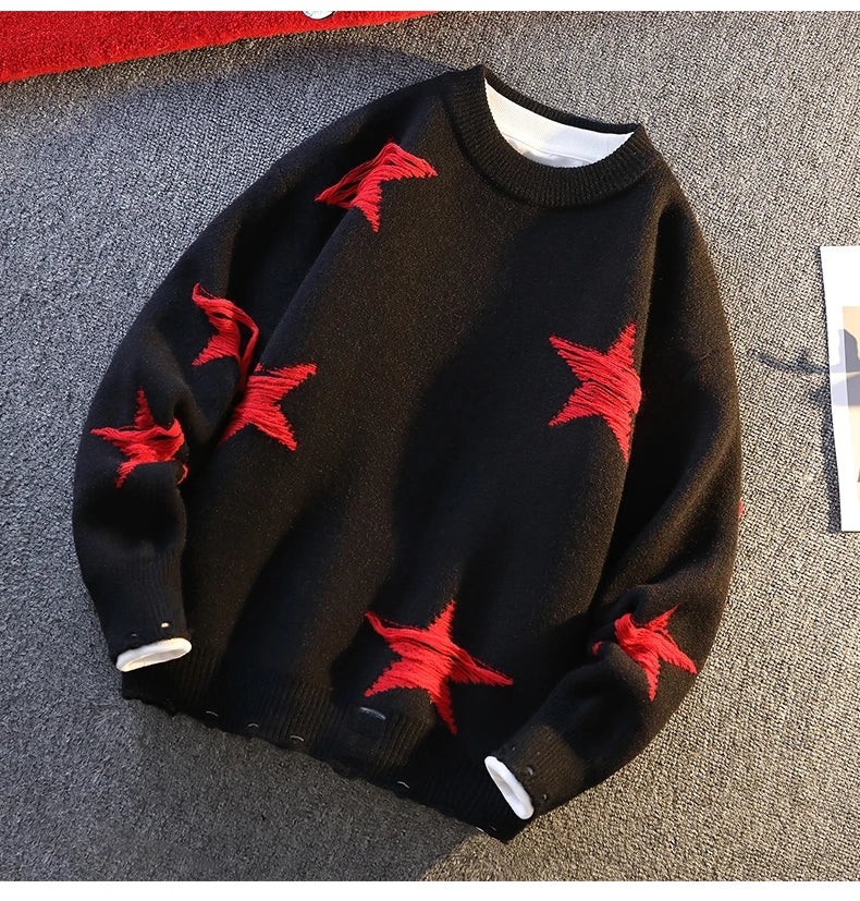 Pentagram Star Shaped Knitted Sweater , - Streetwear Sweater - Slick Street