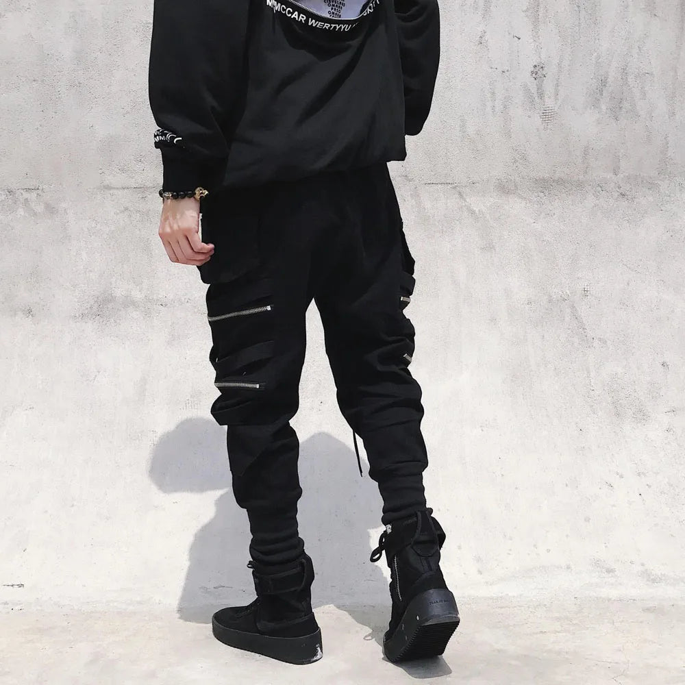 Ebony Black Multi-Zipper Pants , - Streetwear Pants - Slick Street