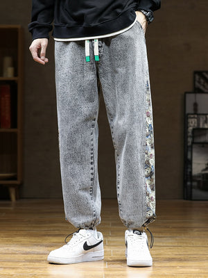 Designer Bear Patchwork Denim Pants ,  - Streetwear Pants - Slick Street