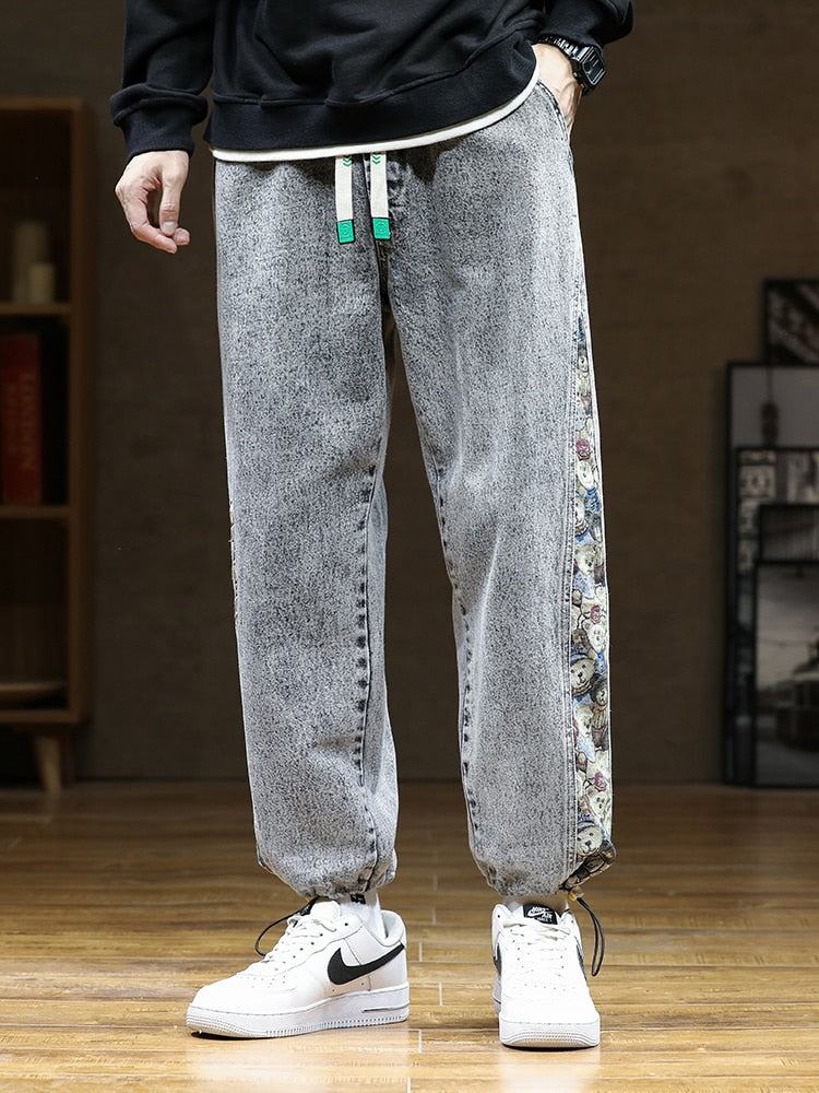 Designer Bear Patchwork Denim Pants ,  - Streetwear Pants - Slick Street