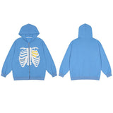 VERBLEE Rib Cage Graphic Zipper Hoodie Blue, M - Streetwear Hoodie - Slick Street
